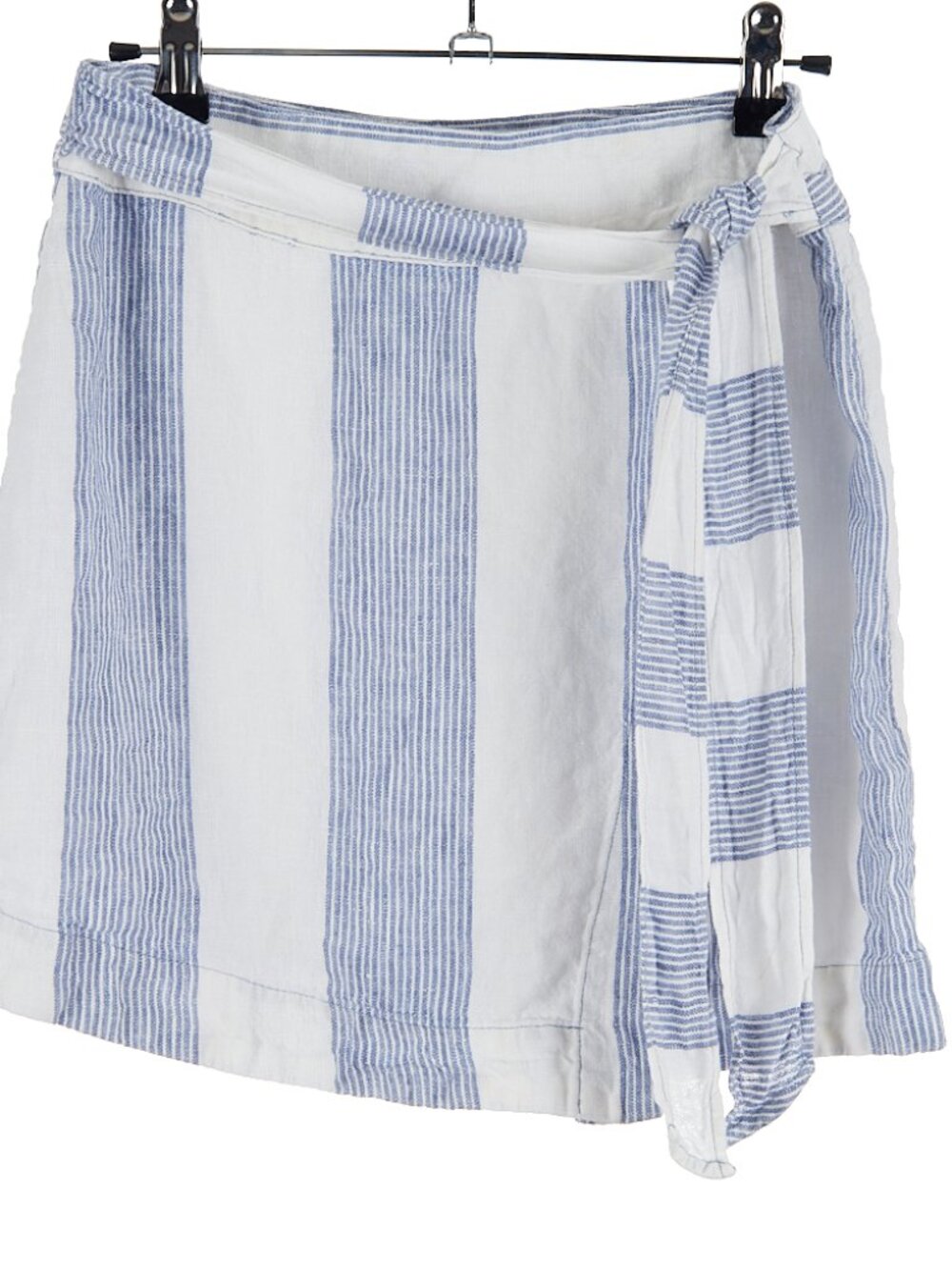 Free People Uptown Days Blue/White Stripe Linen Wrap Skirt Women's Size 4 - Picture 2 of 6
